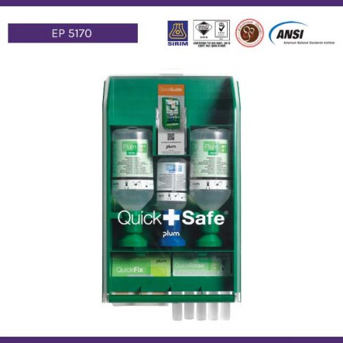 QuickSafe® PLUM First Aid Station BASIC Eyewash & Plaster