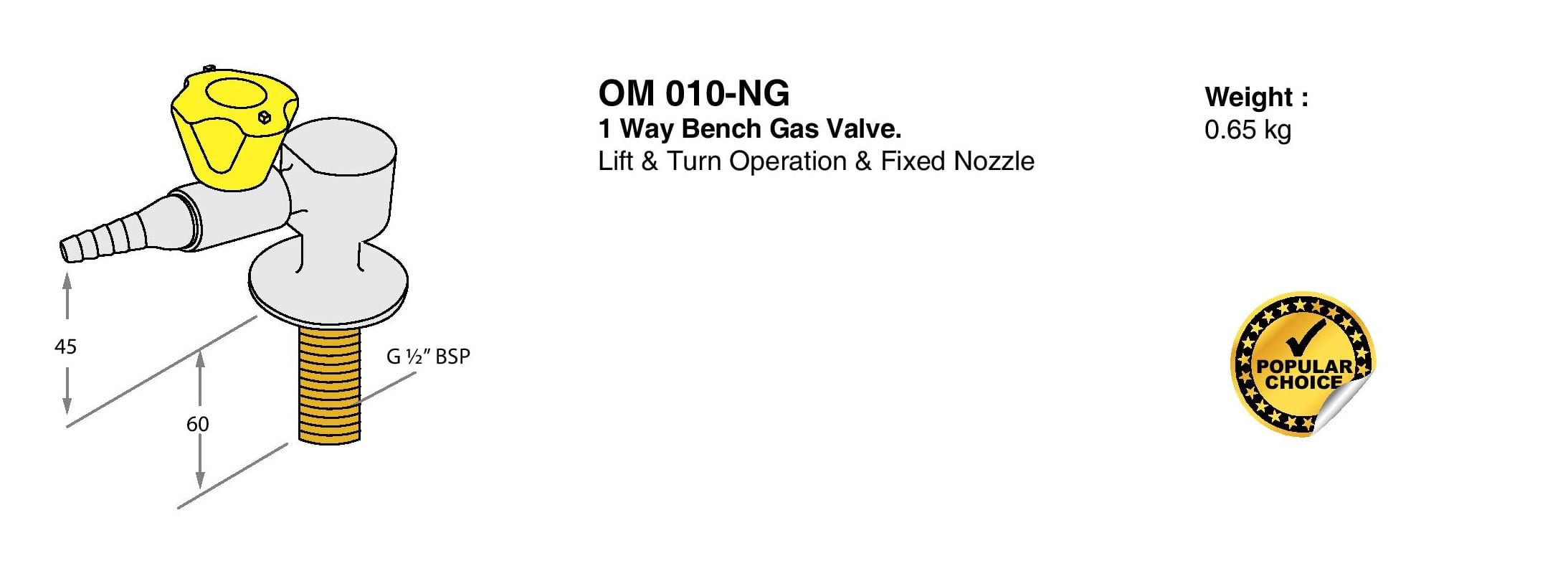 1 Way Bench Gas Valve Drawings