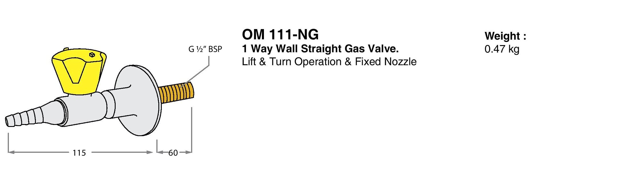 1 Way Wall Straight Gas Valve Drawings