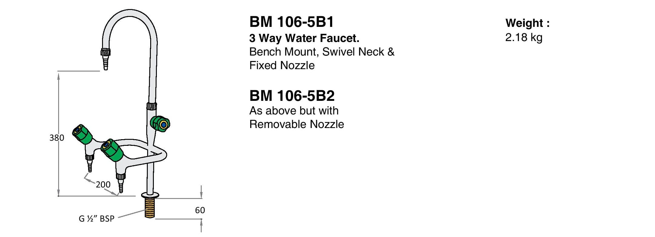3 Way Water Faucet BM106-5B1 Drawing Description
