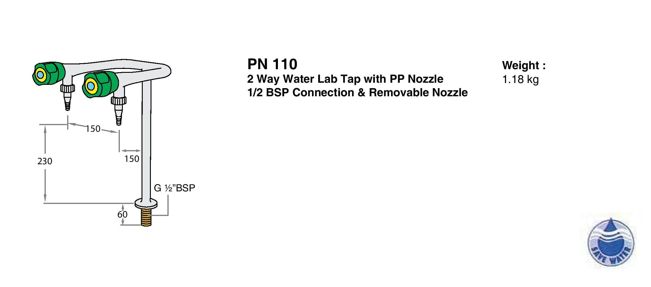 2 Way Water Lab Tap Drawings
