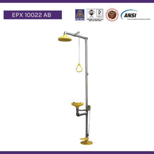 EPX 10022 AB - Stainless Steel Combination Unit of Drench Shower and Eyewash with ABS Bowl c/w Foot Pedal by METHOD